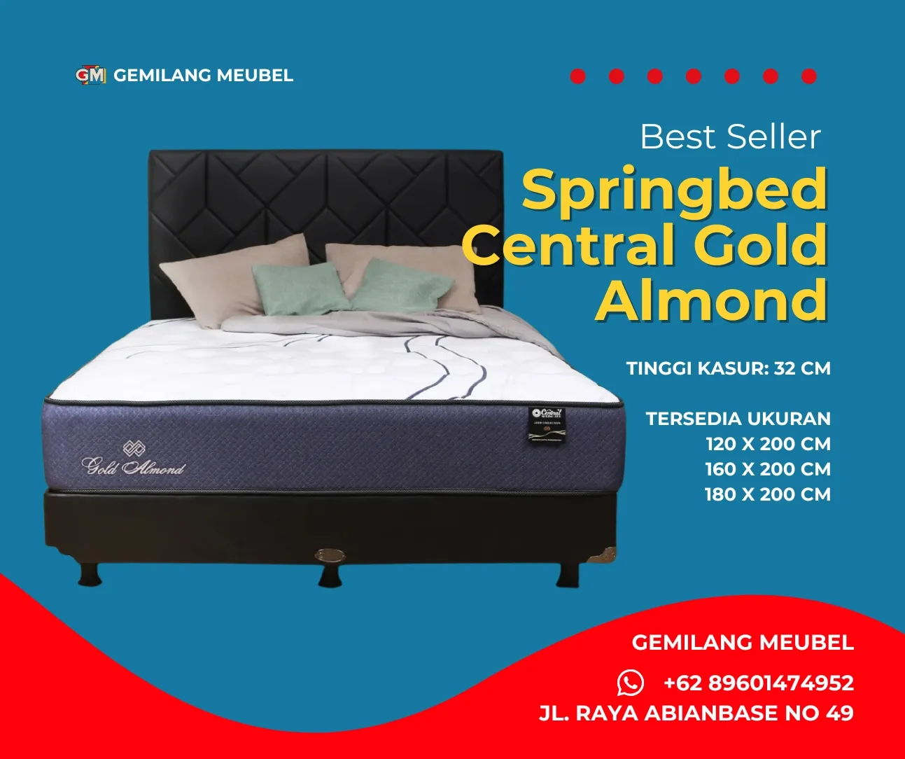 Harga Springbed Central Gold Almond di Gemilang Meubel Bali