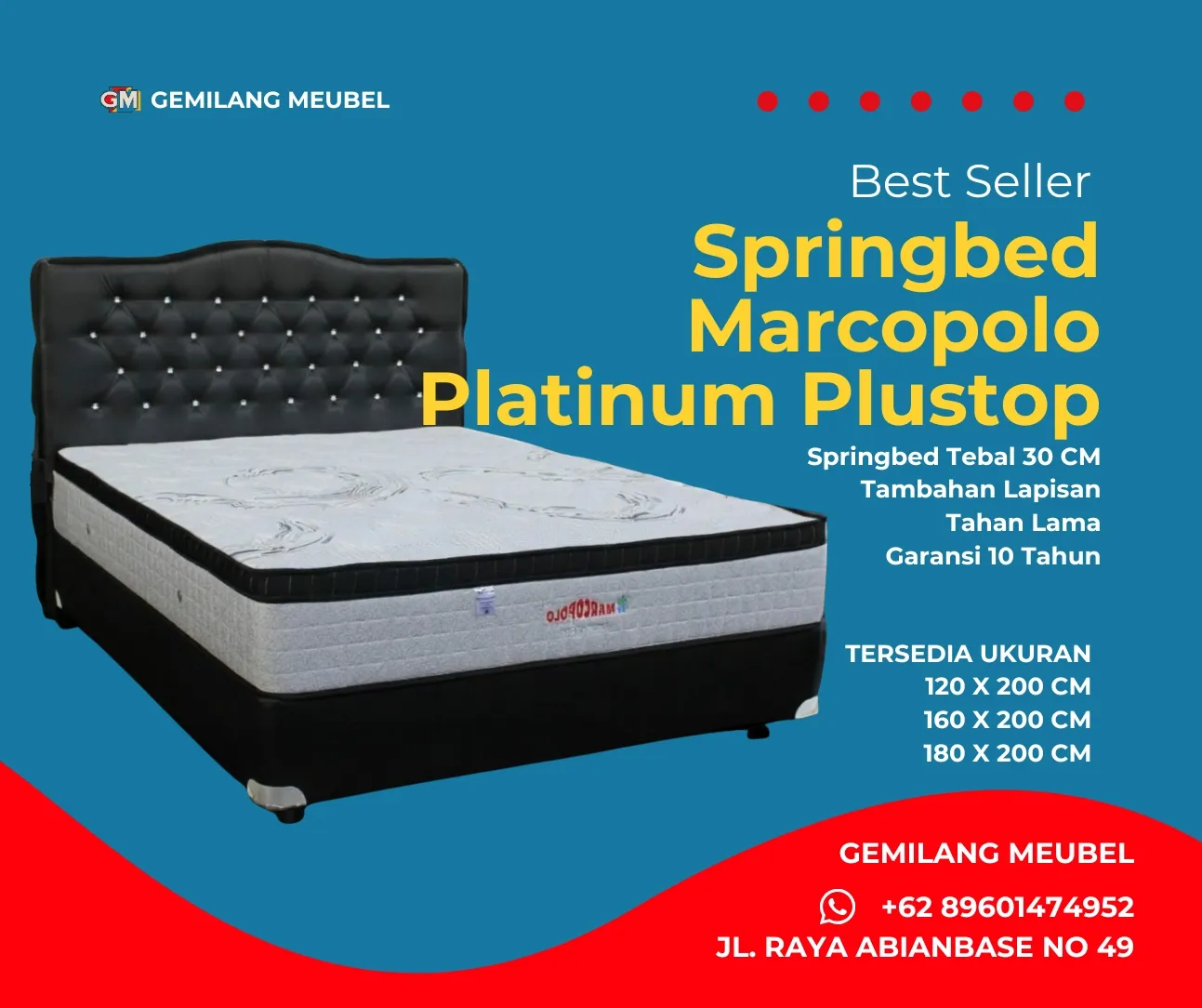Harga Springbed Marcopolo Platinum Plustop di Gemilang Meubel Bali